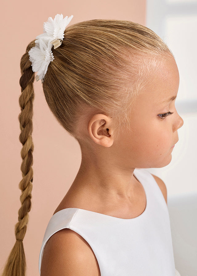 Hair clip flowers tulle embroidery 5415 white