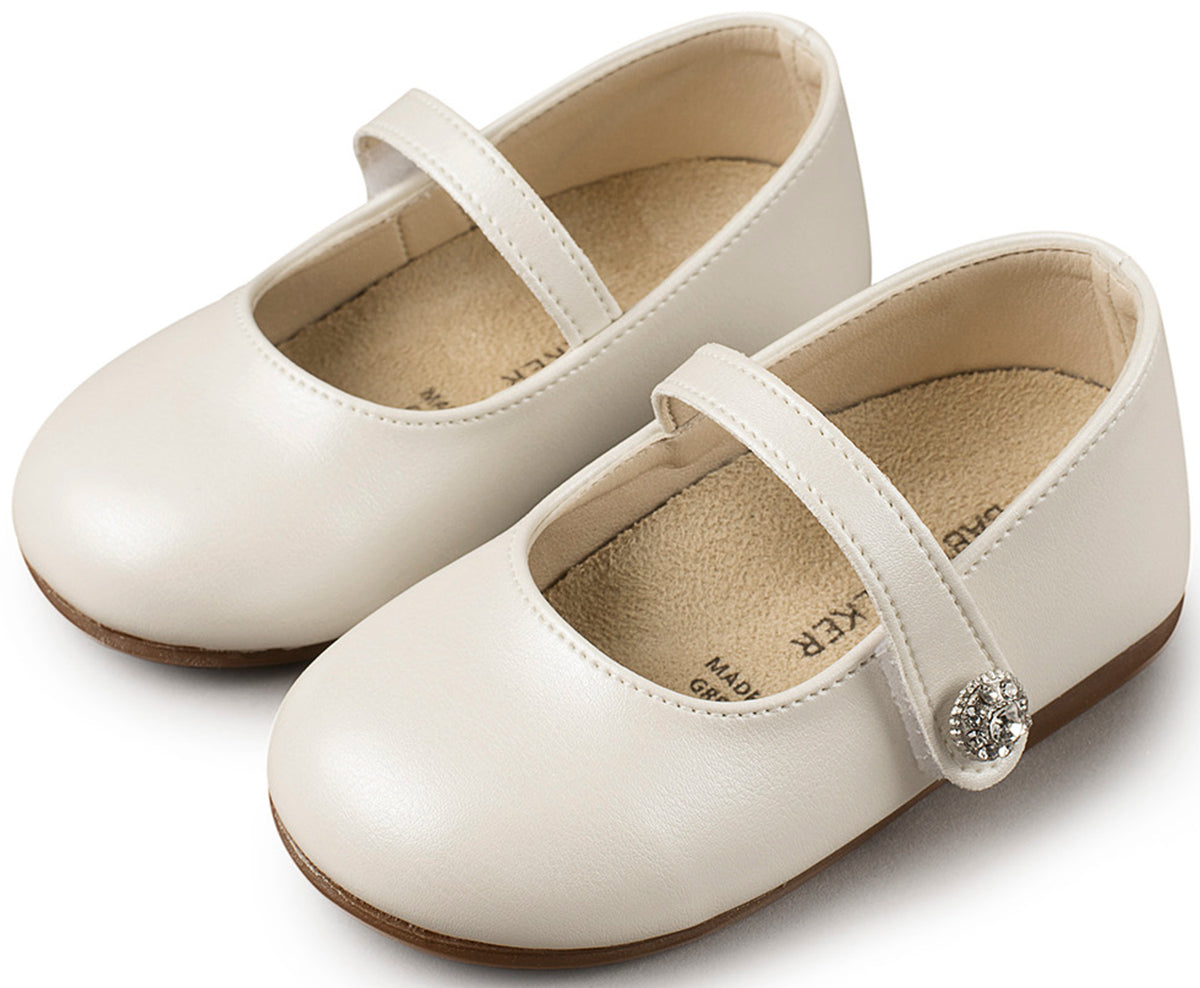 Babywalker Γοβάκι Μονή Μπαρέτα με Στρασένιο Κουμπάκι BS3502 Εκρού