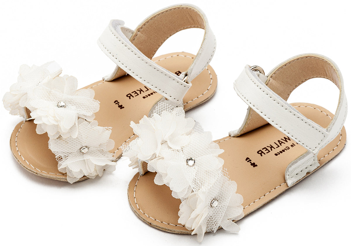Babywalker Πέδιλο με Chiffon Λουλούδια MI1633 Λευκό