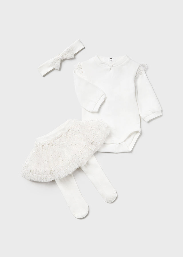 Jacquard polka dot dress set (SS24) 1820 white 2pcs