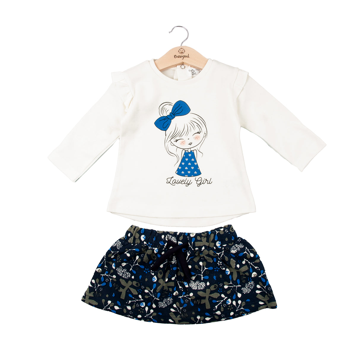 T-shirt dress set 231037 white blue 2pcs