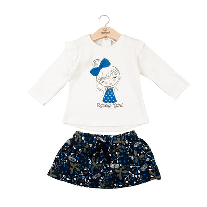 T-shirt dress set 231037 white blue 2pcs