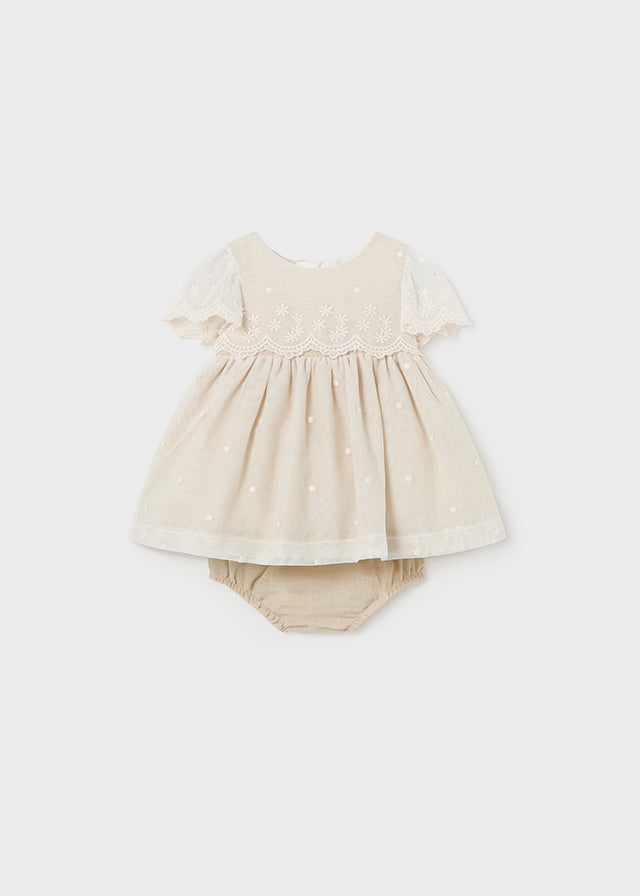Tüllkleid bestickt Set (SS24) 1826 beige 2tlg