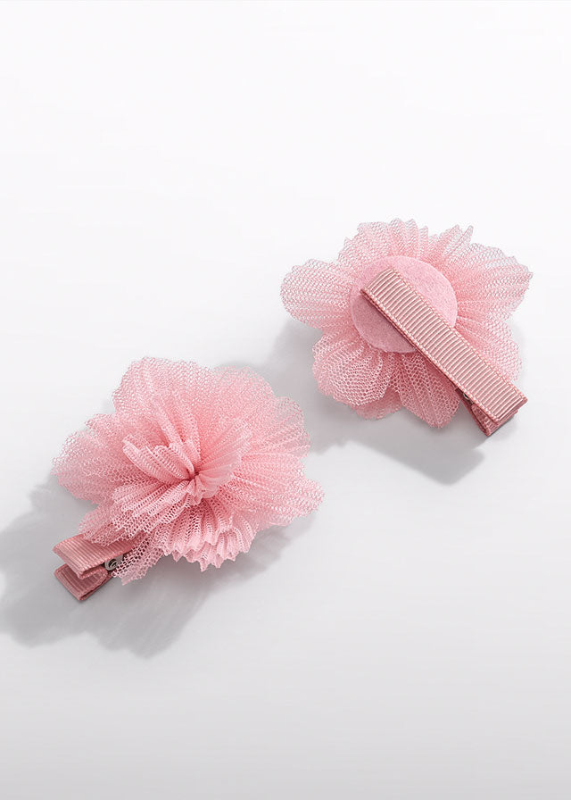 Hair clip flowers tulle embroidery 5415 white