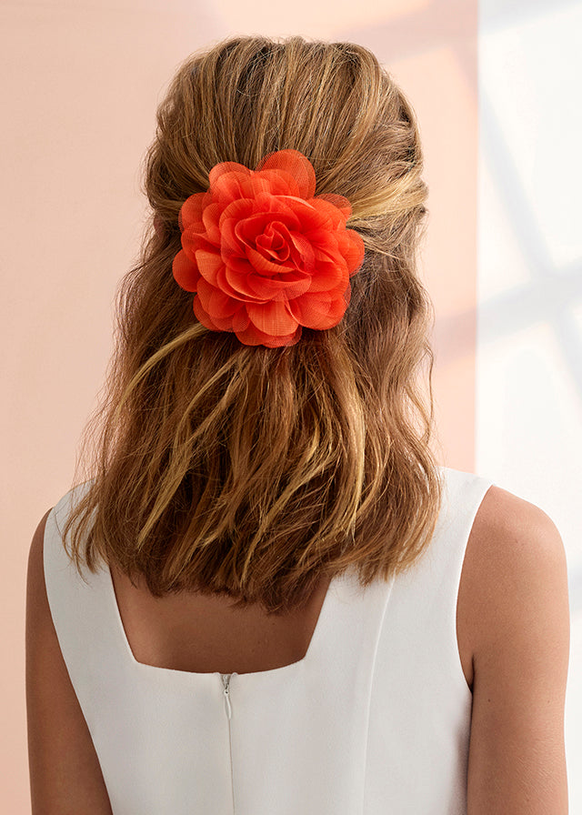 Hair clip flowers tulle embroidery 5415 white