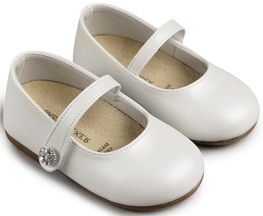 Babywalker Γοβάκι Μονή Μπαρέτα με Στρασένιο Κουμπάκι BS3502 Λευκό