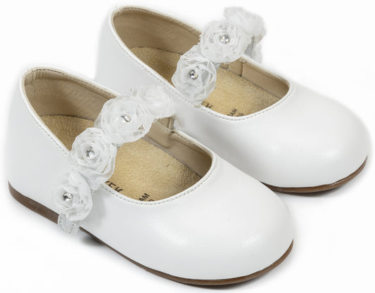 Babywalker Γοβάκι Μονή Μπαρέτα με Λουλούδια BS3523 Λευκό