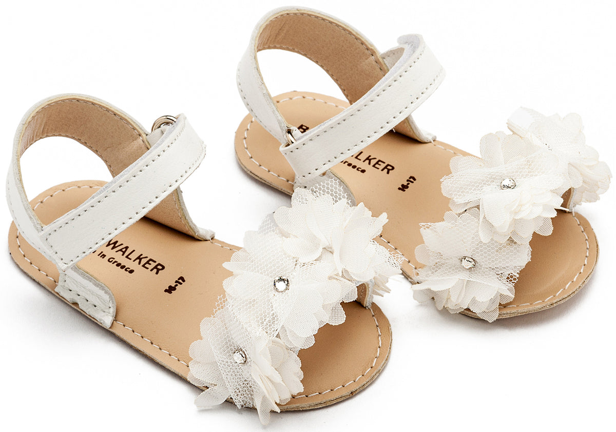 Babywalker Πέδιλο με Chiffon Λουλούδια MI1633 Λευκό