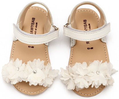 Babywalker Πέδιλο με Chiffon Λουλούδια MI1633 Λευκό