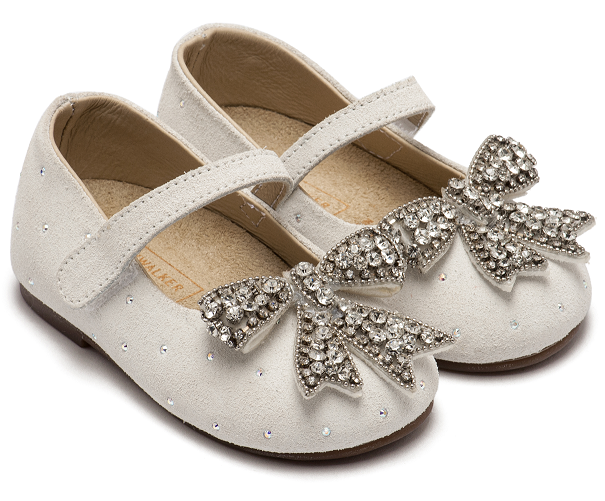 Babywalker French Clogs with Organza Bow and Rhinestones BW4828 Ecru Pink