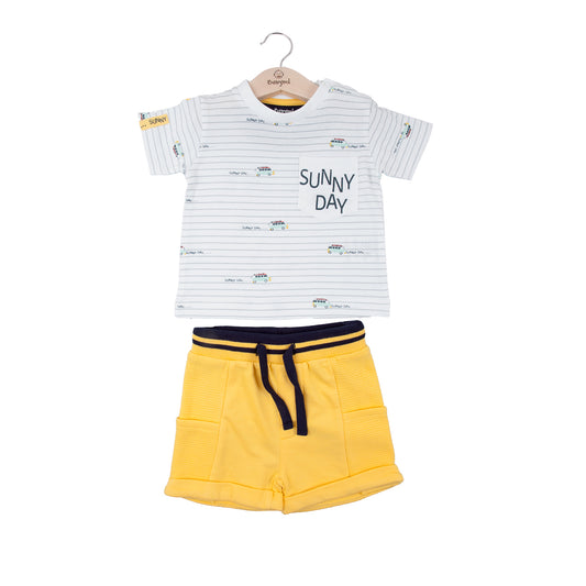 T-shirt pants set 132212 white yellow 2pcs