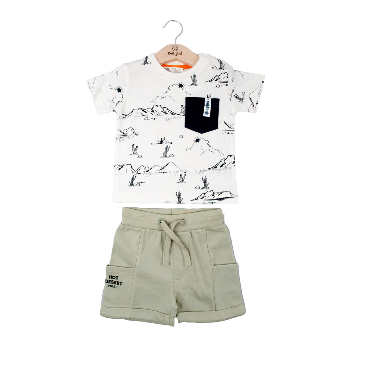 T-shirt and pants set 132239 ivory green 2pcs