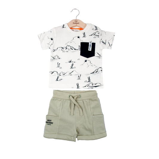 T-shirt and pants set 132239 ivory green 2pcs